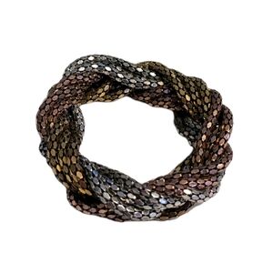 Chunky Mixed Metal Braided Bracelet Bangle Copper Gold Silver Slide On Woven